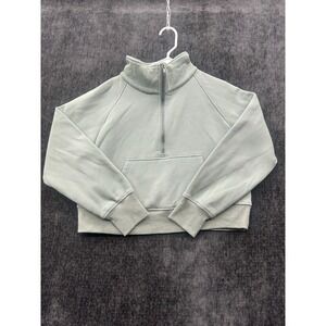 Automet Sweatshirts Womens Medium‎ Green Fleece Lined Mock Neck Half Zip Cropped